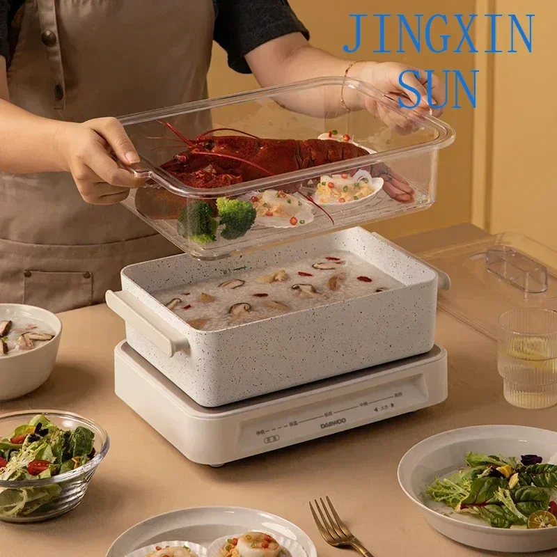DAEWOO-olla de cocina multifuncional, plato para freír y asar al vapor, olla caliente eléctrica multicocina, ollas de cocina