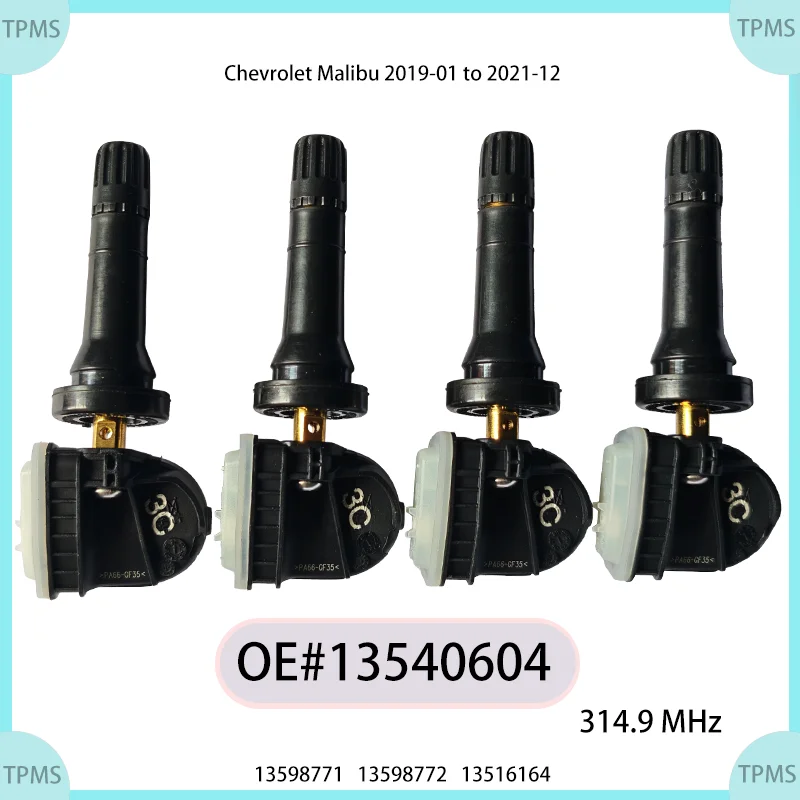 4 Sensores de Presión de Neumáticos TPMS 13540604 de 314.9MHz para Chevrolet Malibu 2019-01 a 2021-12, TPMS para Auto 13598771 13598772 13516164