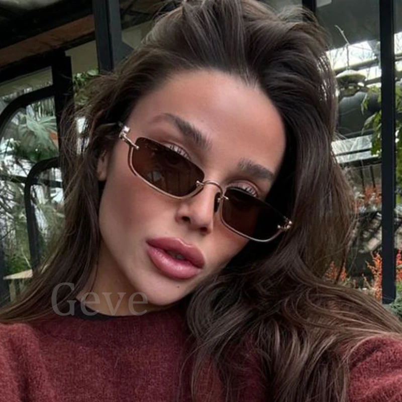 Metal Frame Rectangular Women Sunglasses Fashion Brand Half Frame Square Ladies Sun Glasses Vintage Eyewear Gafas De Sol