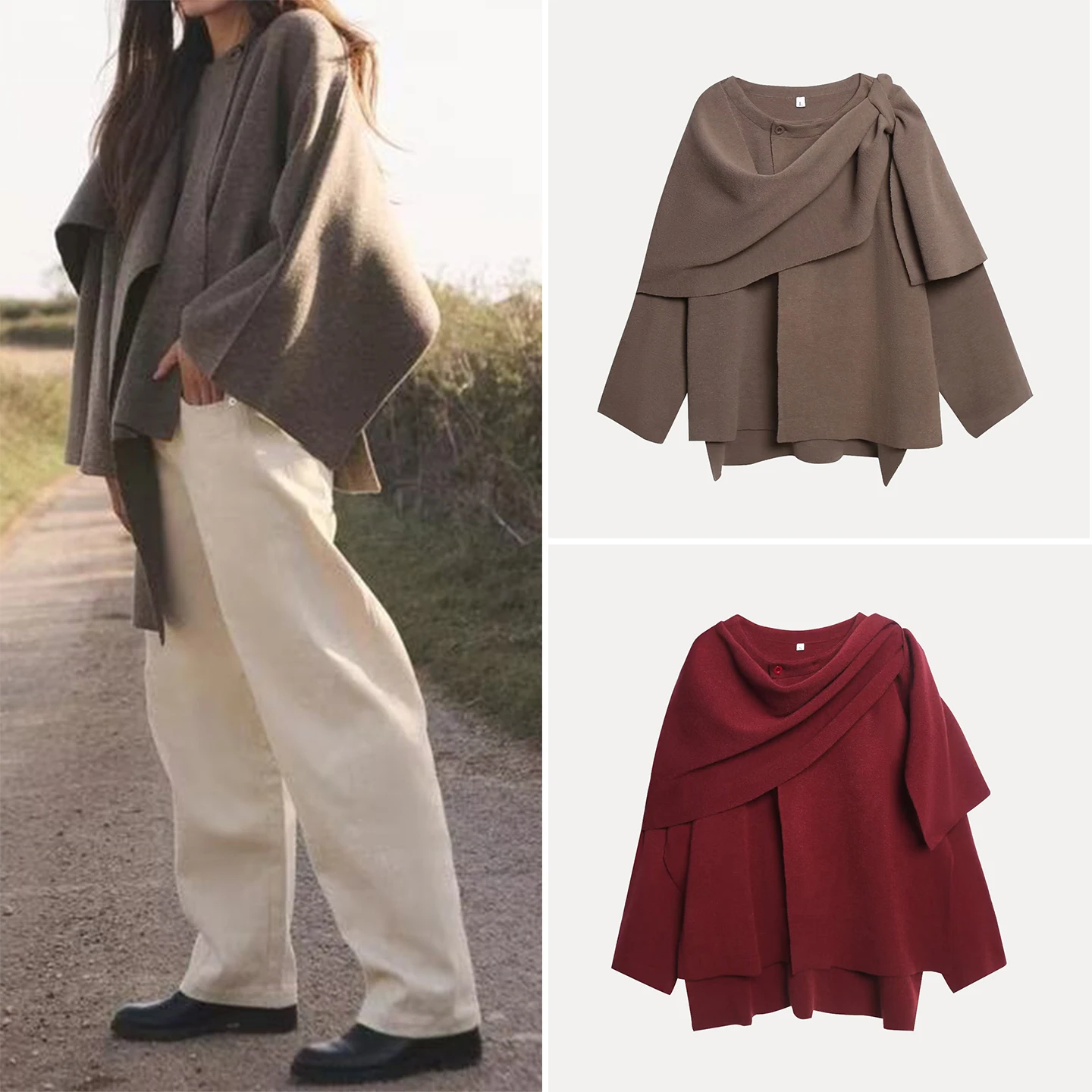 

Faionable ort Coat 2025 Autumn New Women's Clothing Cowl Ne Design Ele Sle European Loose Fit Long Sve Coat