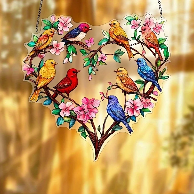 Acrylic Colorful Bird 2D Flat Light Fixture The Charming Flower Hanging Design Various Places Home Office Outdoor Terrace Gift