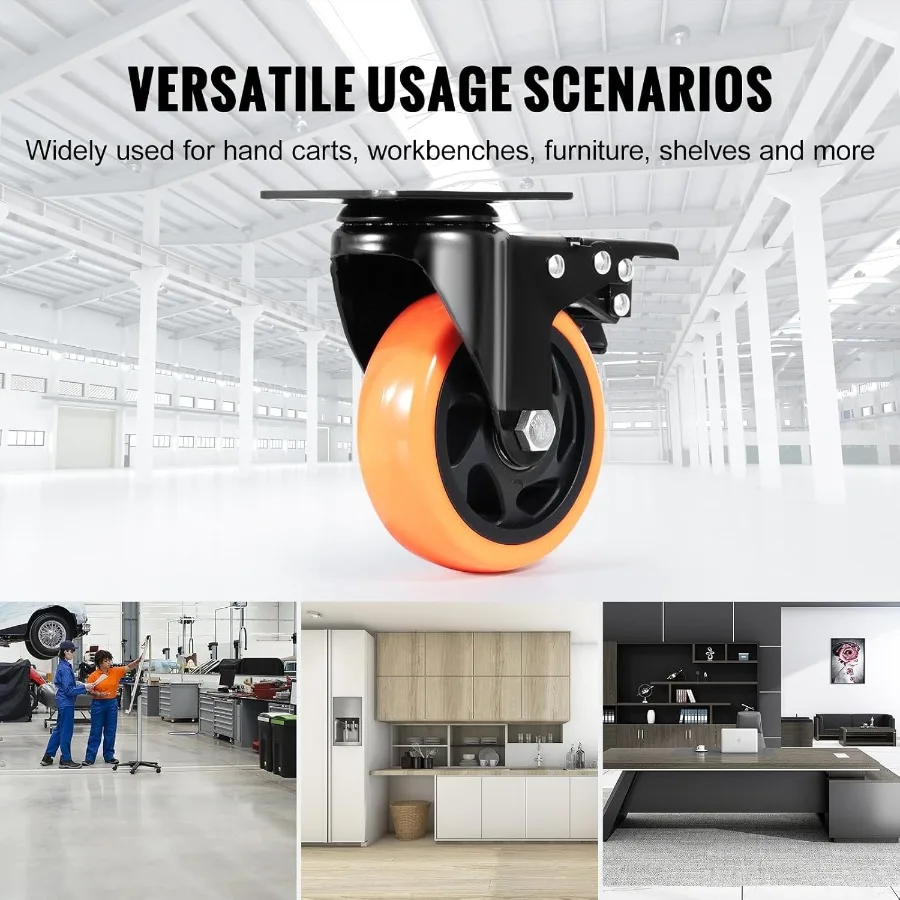 Caster Wheels 4inch Swivel Plate Casters Set of 4 with Security A B Locking No Noise PVC Wheels Heavy Duty 350 lbs Load Capacit