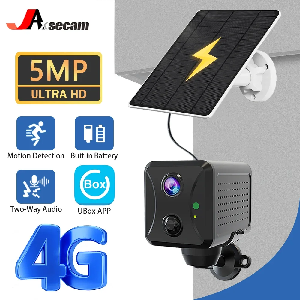 

4G SIM Card 5MP Mini Solar Panel Camera Outdoor PIR Detection CCTV Security Wireless Rechargeable Battery Long Time Standby Cam