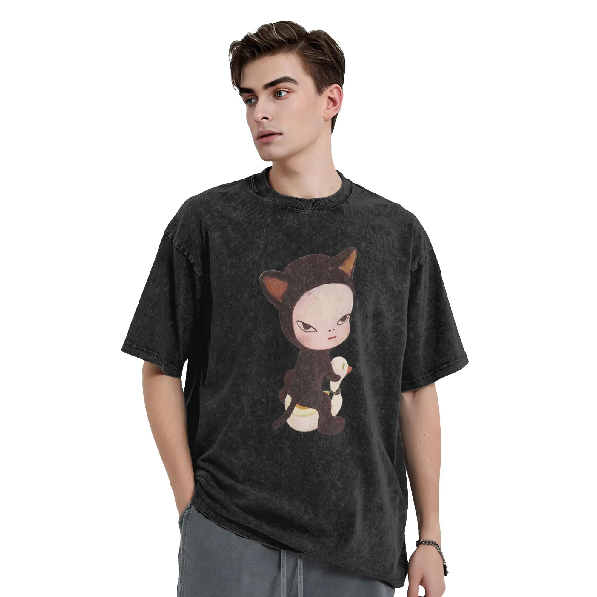 Men Women's T-Shirt Y-Yoshitomo Nara Washed T Shirts Hipster  Beach Tees Y2K Classic Design Cotton Clothing Birthday Gift
