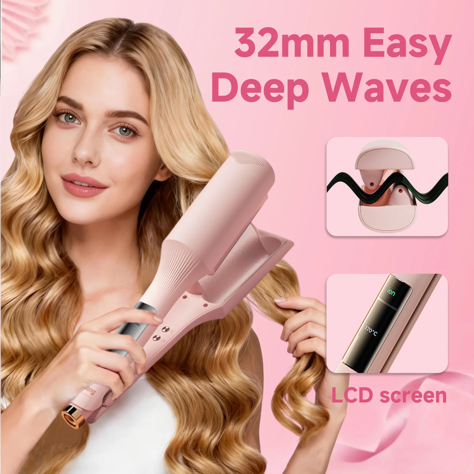 Hair Wavy Curling Iron 32mm Big Wave Deep Wavy Splint Egg Rolls Hair Curler Crimping Iron Styler Wand for All Hair Styling Tools