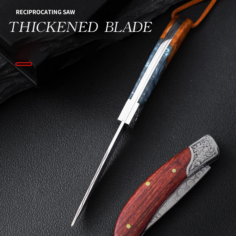 Hot selling pocket folding knife Damascus steel high hardness outdoor knife self-defense portable fruit outdoor camping knife