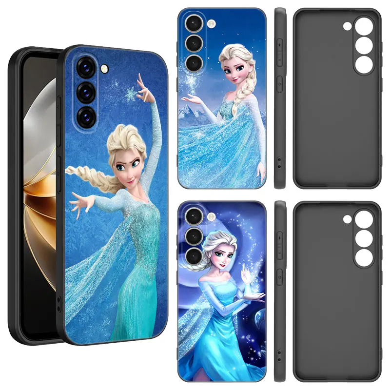 E-Elsa A-Anna Black Silicone Phone Case For Samsung Galaxy S23 S21 S20 FE S24 S22 Ultra S10E S10 S9 S8 Plus