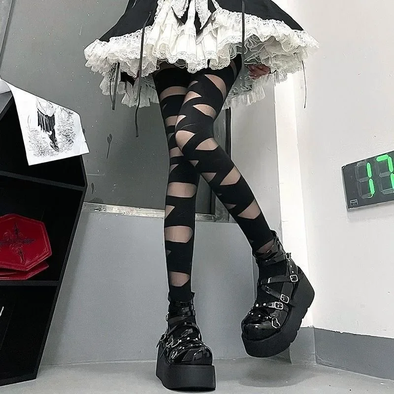 

Y2k Bandage Stockings Women Punk Style Fashion All-match Hipster Hotsweet High Street Japanese Girl Gothic Lolita Hosiery Sweet