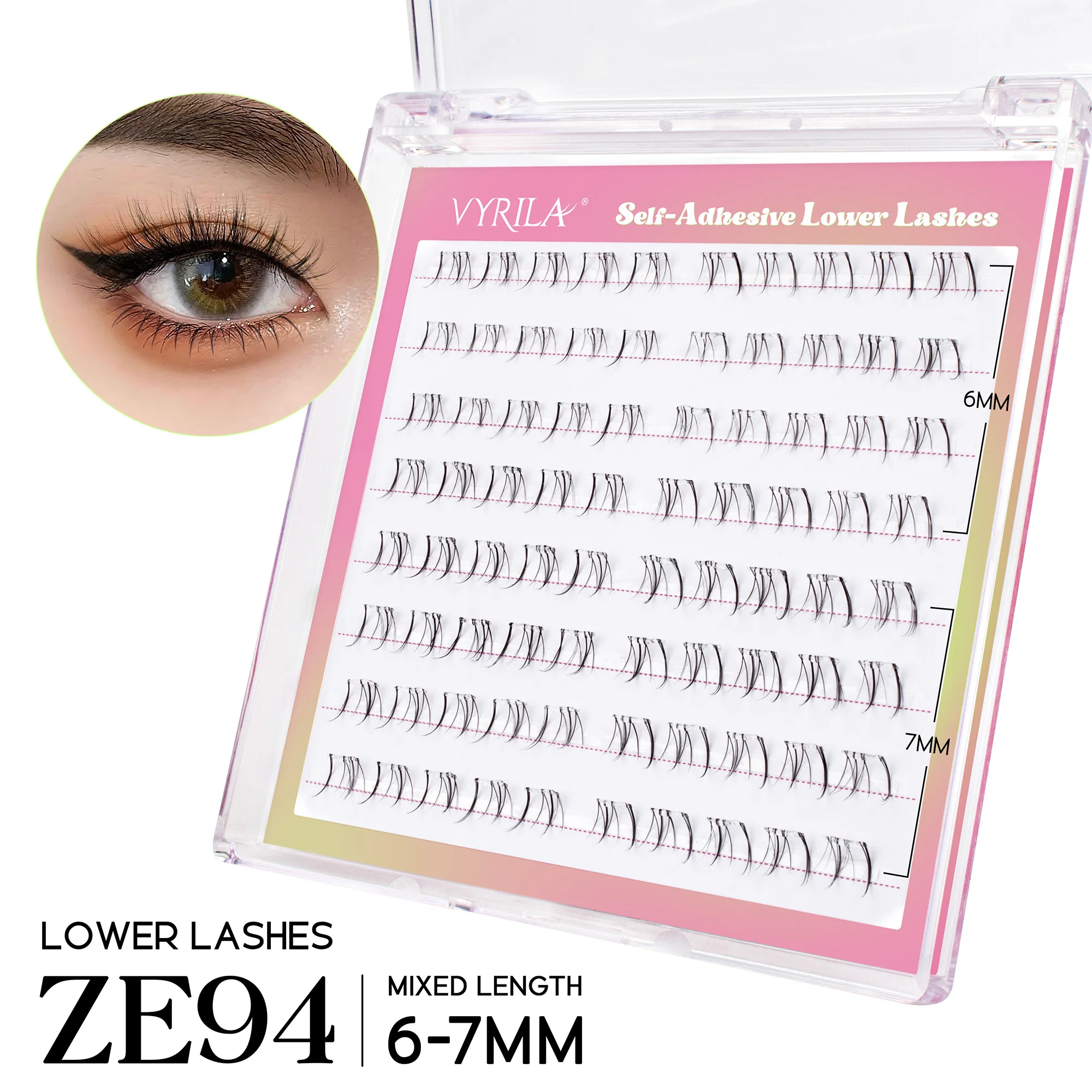 VYRILA Selbstklebende Cluster-Wimpern, kleberfrei, DIY, individuelle Wimpernverlängerung, natürliche weiche Wimpern, kein Kleber erforderlich, segmentierte Wimpern