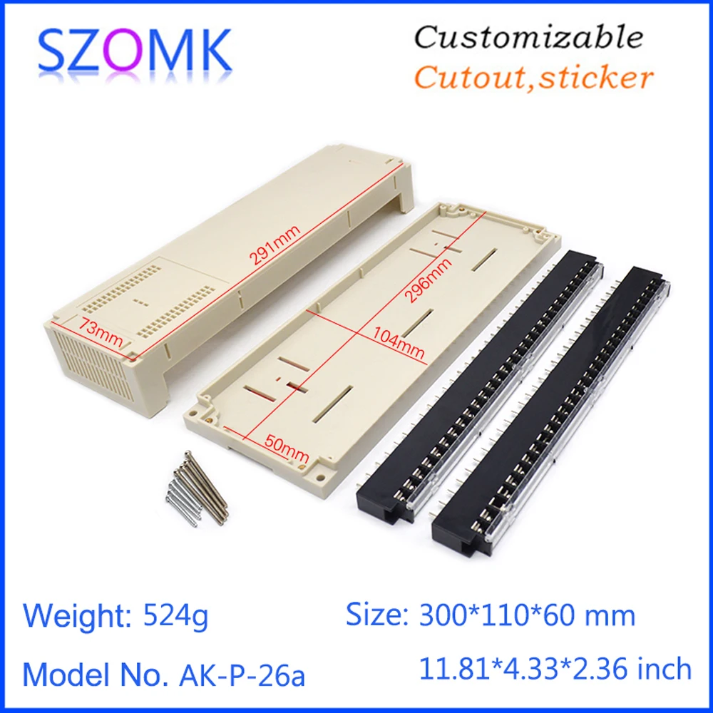 1Piece 300*110*60mm abs plastic enclosure for PLC electrical instrument housing szomk plastic din rail connector junction box