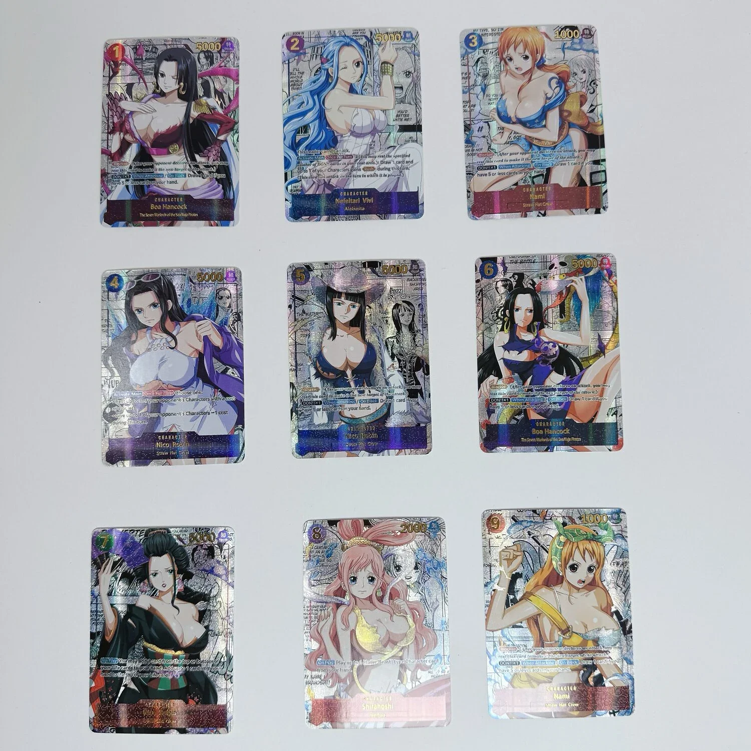 9Pcs/set Diy One Piece Robin Vivi Nami Collection Cards Hot Stamping Refraction Color Flash Hancock Classic Anime Card Gift Toys