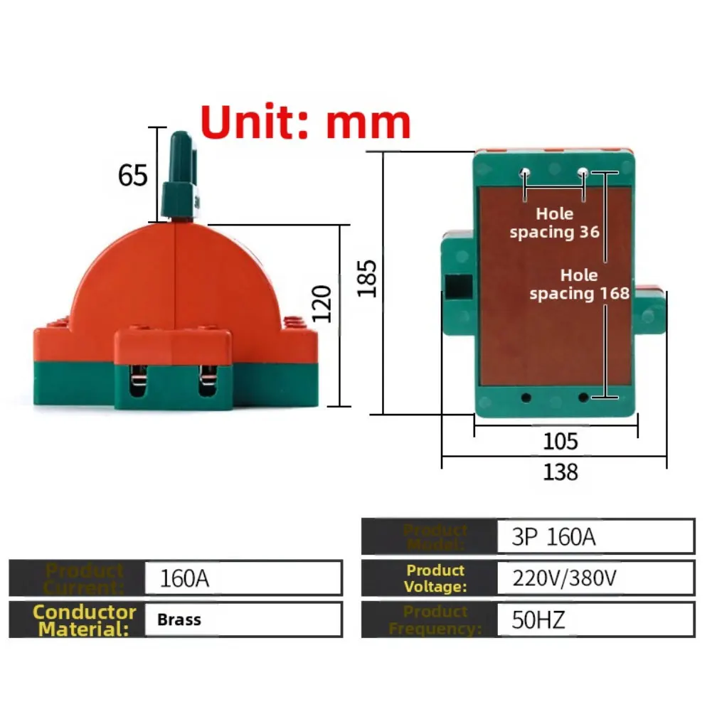 

1PC 220V/380V 50HZ Two-Way Switch 3P Dual-head Electric Power Switch 32A, 63A, 100A, 160A For Home And Hotel Use Accessories