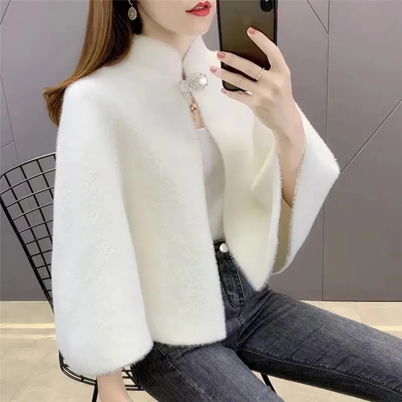 

Chinese Style Cheongsam Shawl Women Imitation Mink Velvet Ladies Style Elegant Wild Autumn Winter Fashion Cloak Vintage Casual