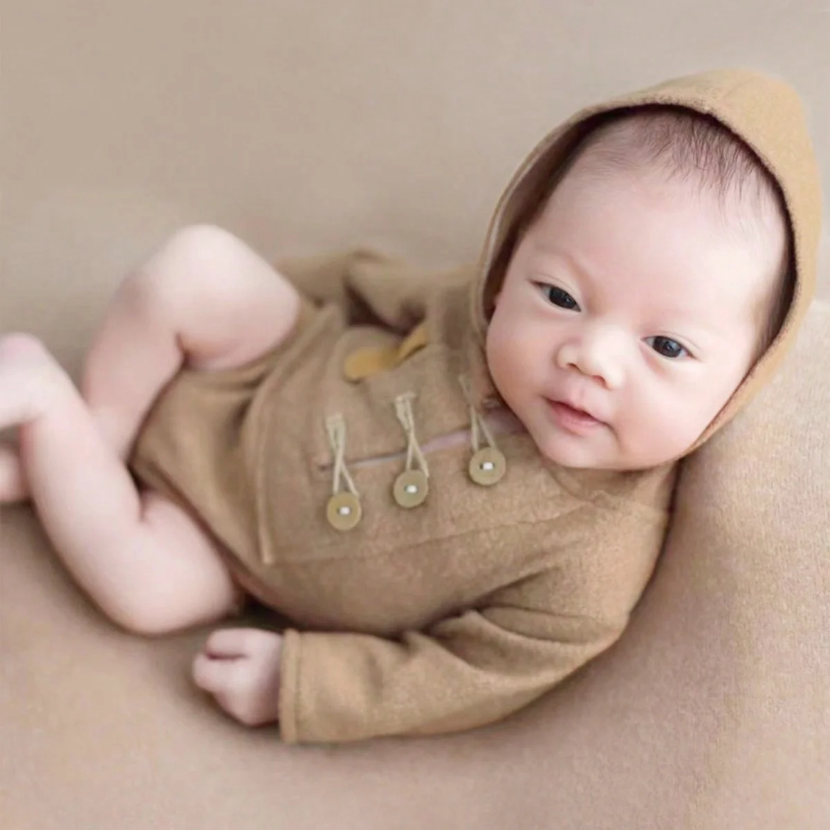 Ylsteed  Solid Color Newborn Pocket Long Sleeve Romper for Photo Shooting Baby Boy Hoodie Jumpsuit Infant Photography Outfits