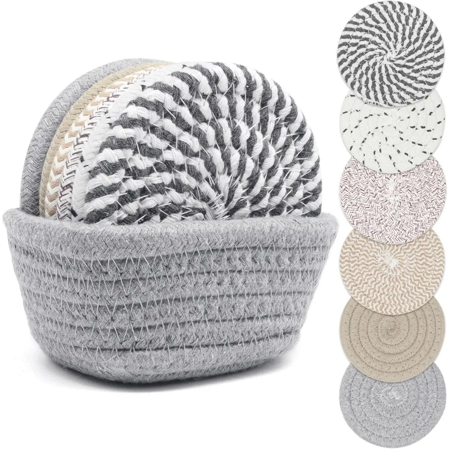 

Drink Coasters with Holder Thick Woven Drinking Coasters for Kinds of Cups Absorbent Coaster Sets for Tabletop Protection Home
