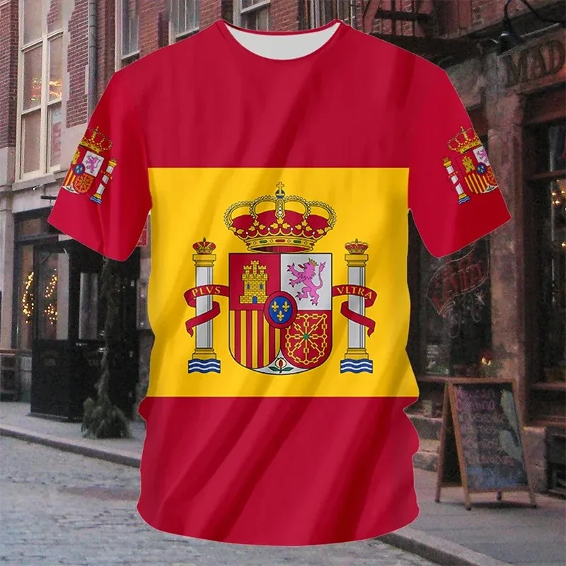 Summer Men 3D Print Spain National Flag T Shirt Spanish Emblem Football Jersey Men Soccer Tshirt Top Tee Shirts Reino de España