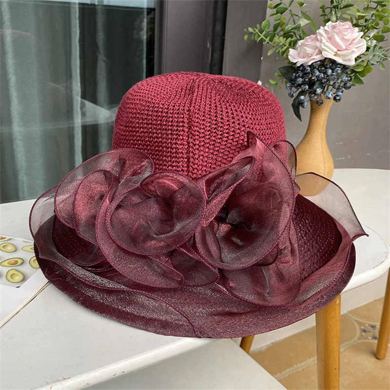 Womens Lace Floral Organza Sun Hat Wide Brim Tea Kentucky Derby Party Church Wedding Cap