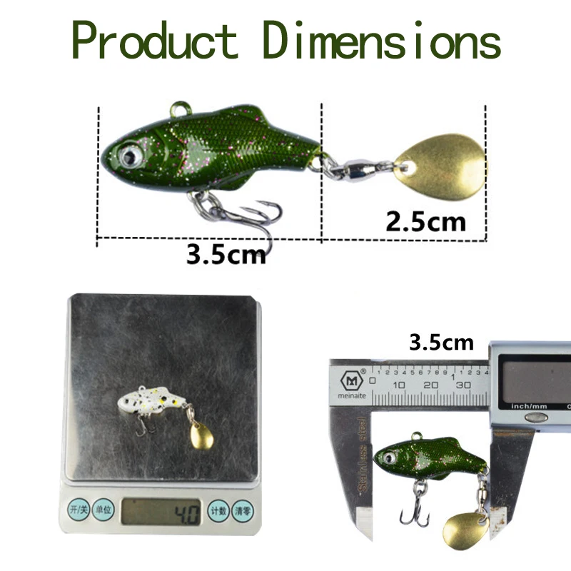 3.5 سنتيمتر 4 جرام VIB الصيد إغراء مايكرو غرق الطعوم سبينر ملعقة الاهتزاز تهزهز الطعم فيبي إغراء 12 #   خطاف ثلاثي لسمك الشبوط وسمك السلمون المرقط