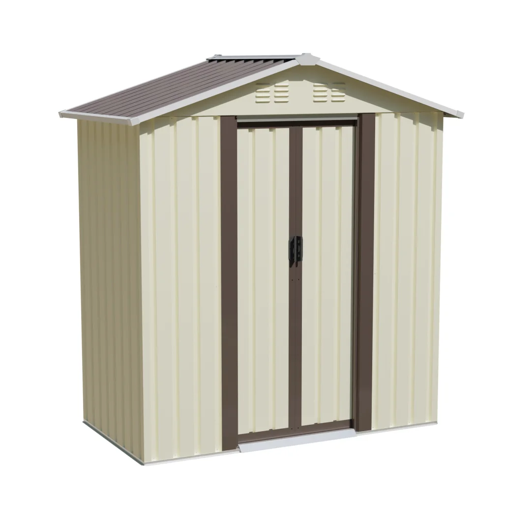 Large Metal Garden Shed with 10ft Double Doors, Galvanized Steel Outdoor Storage Building with Sliding Doors, Cottage Window & Vent, Backyard Tool House
