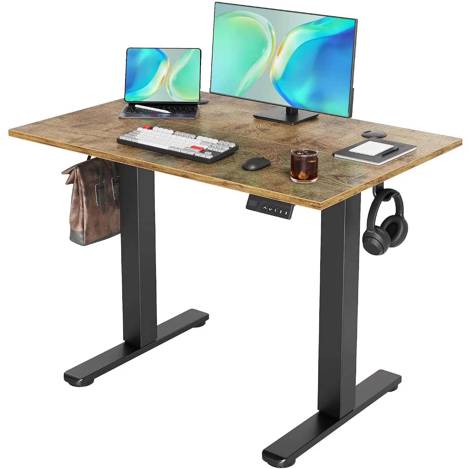 Electric Standing Desk 40x24 Inch Adjustable Sit Stand T-Frame 3 Memory Presets Cable Management Office Black Rustic, Customized