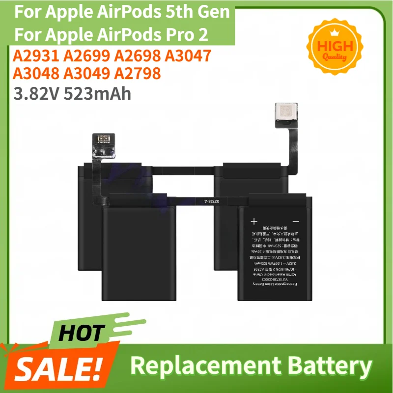 3.82V 523mAh High Quality Battery A2798 for Apple AirPods 5th Gen,AirPods Pro 2 A2931 A2699A2698 Headphone Charging Case Battery