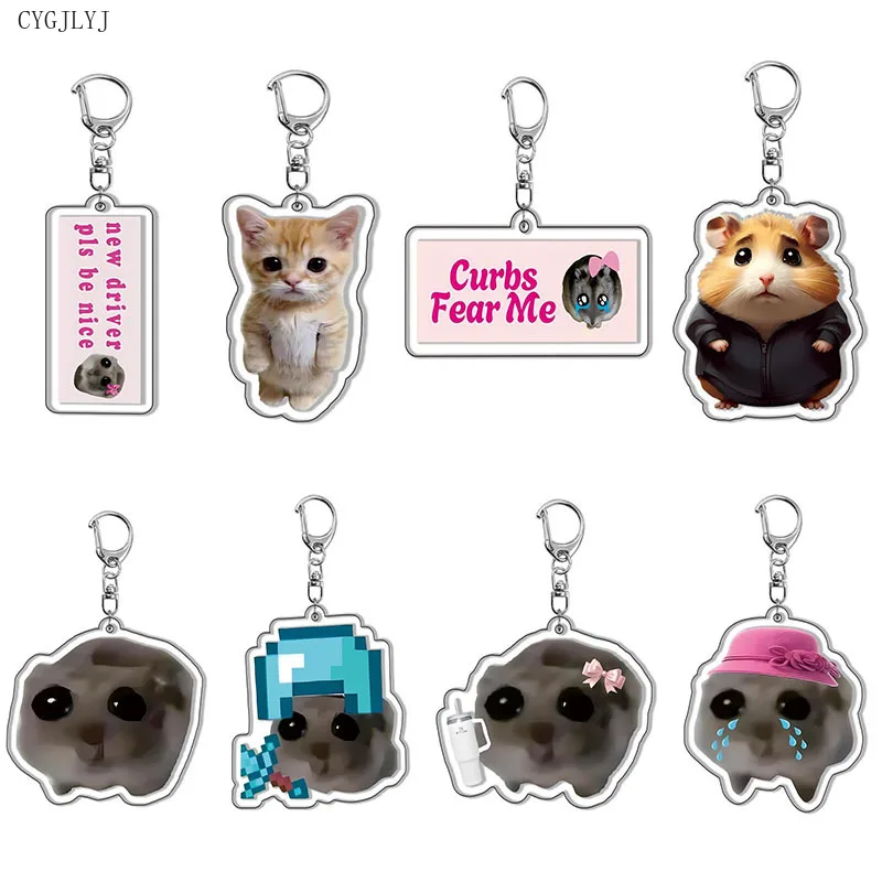 Fun Meme Im Just A Girl Sad Hamster Keychain Game Acrylic Key Chain Bag Backpack Charm Car Keyring For Boys Girls Birthday Gift