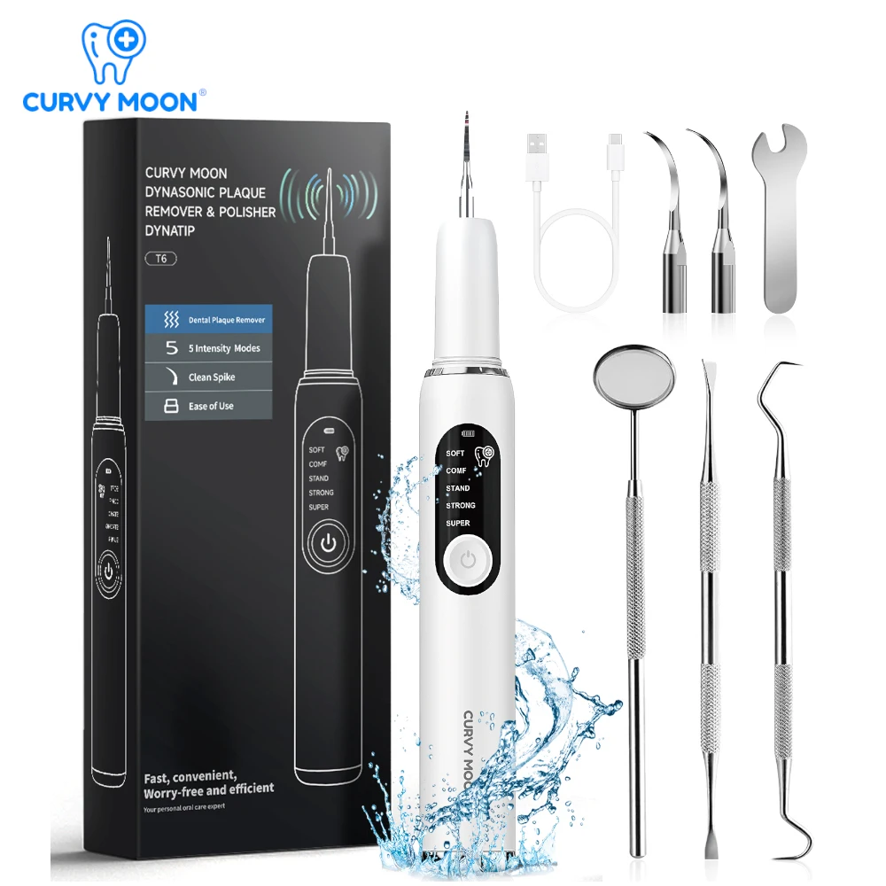 CURVY MOON T6 Ultrasonic Dental Scaler Electric Tooth Cleaner Pet Dog Cat Tartar Eliminator Calculus Plaque Tooth Stains Remover