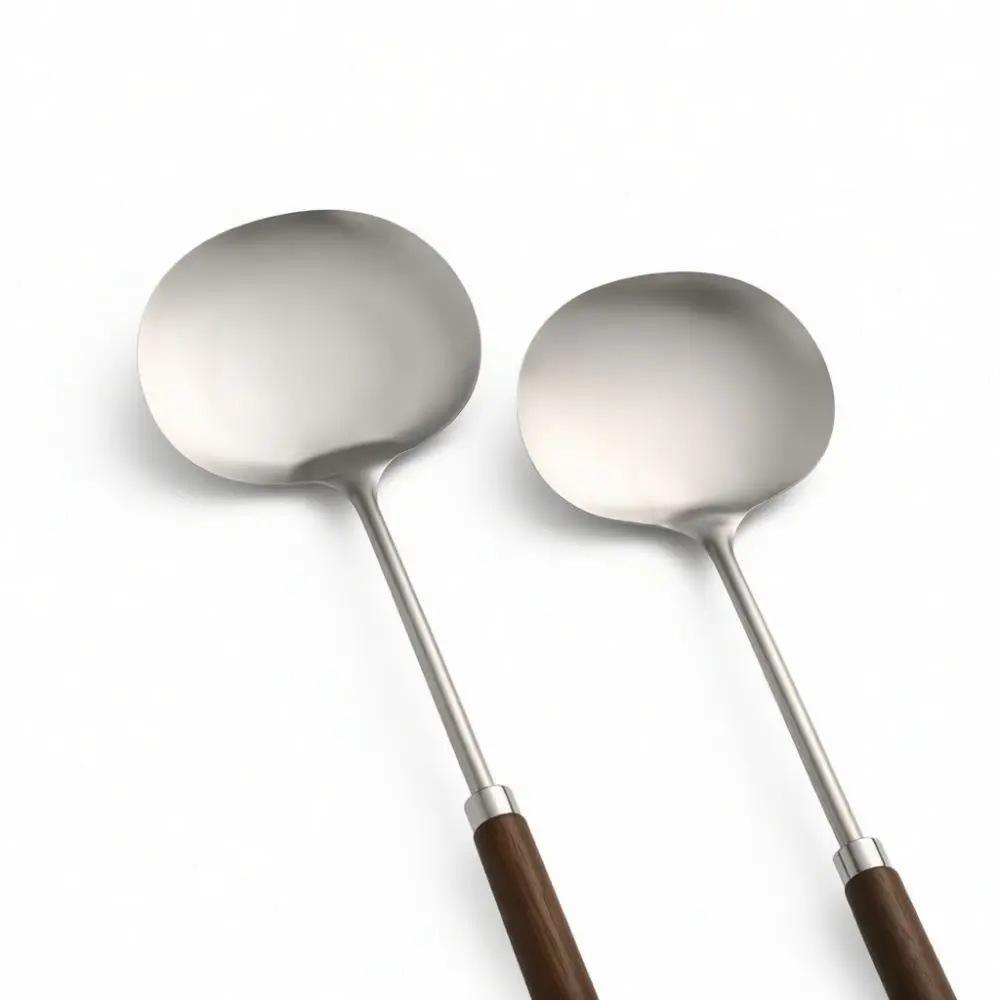 Stainless Steel Mushroom Turner Modern Wood Handle Heat Resistant Spatula Cooking Shovel Non Scratch Kitchen Tool