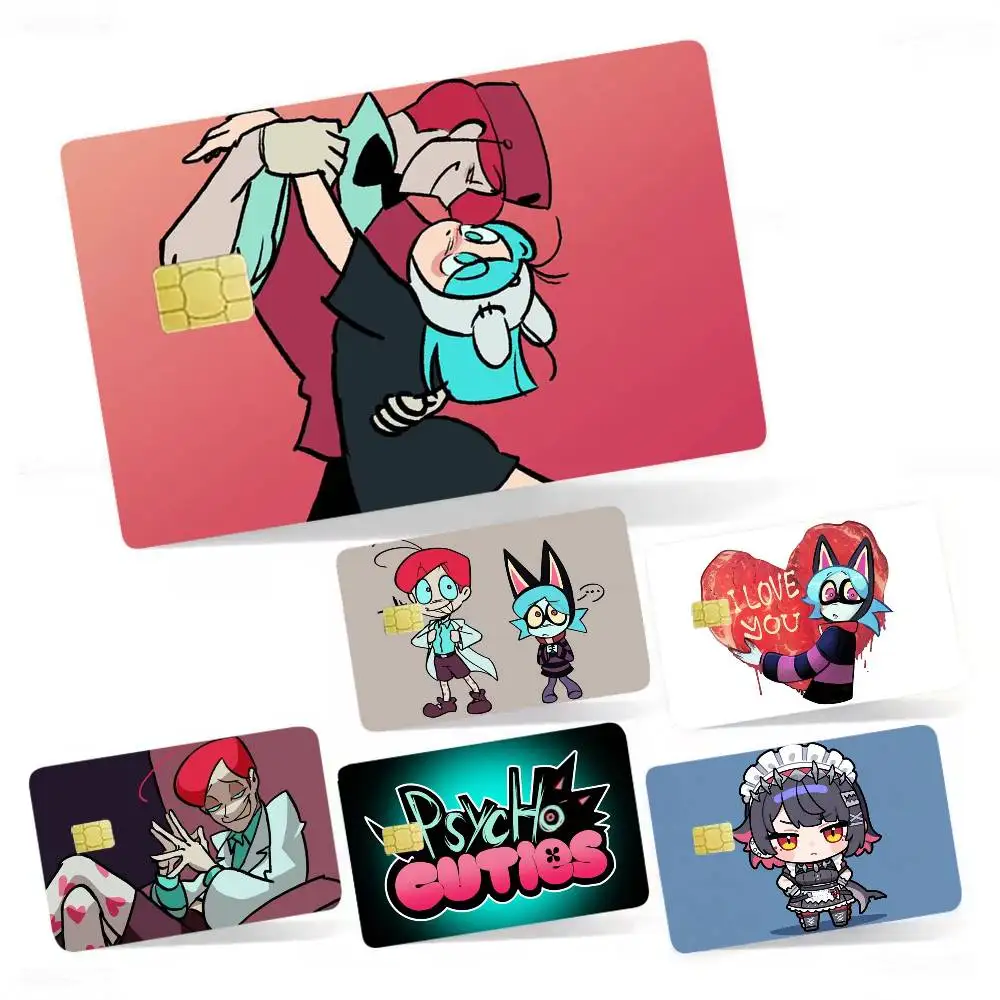 

P-PSYCHO CUTIES 4pcs 1Set Card Stickers Small Waterproof Chip 4PCS Card Sticker Anti-Scratch