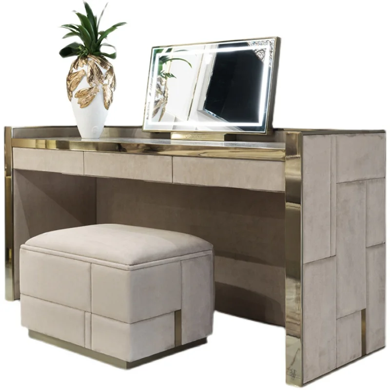

Dresser master bedroom high-grade matte leather makeup table with lamp makeup mirror
