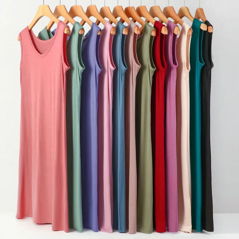 XL-8XL Summer Nightgowns Women New Cotton Sleeveless Nightshirt Plus Size Loose Ladies Nightdress Casual Homewear Sleep Dress