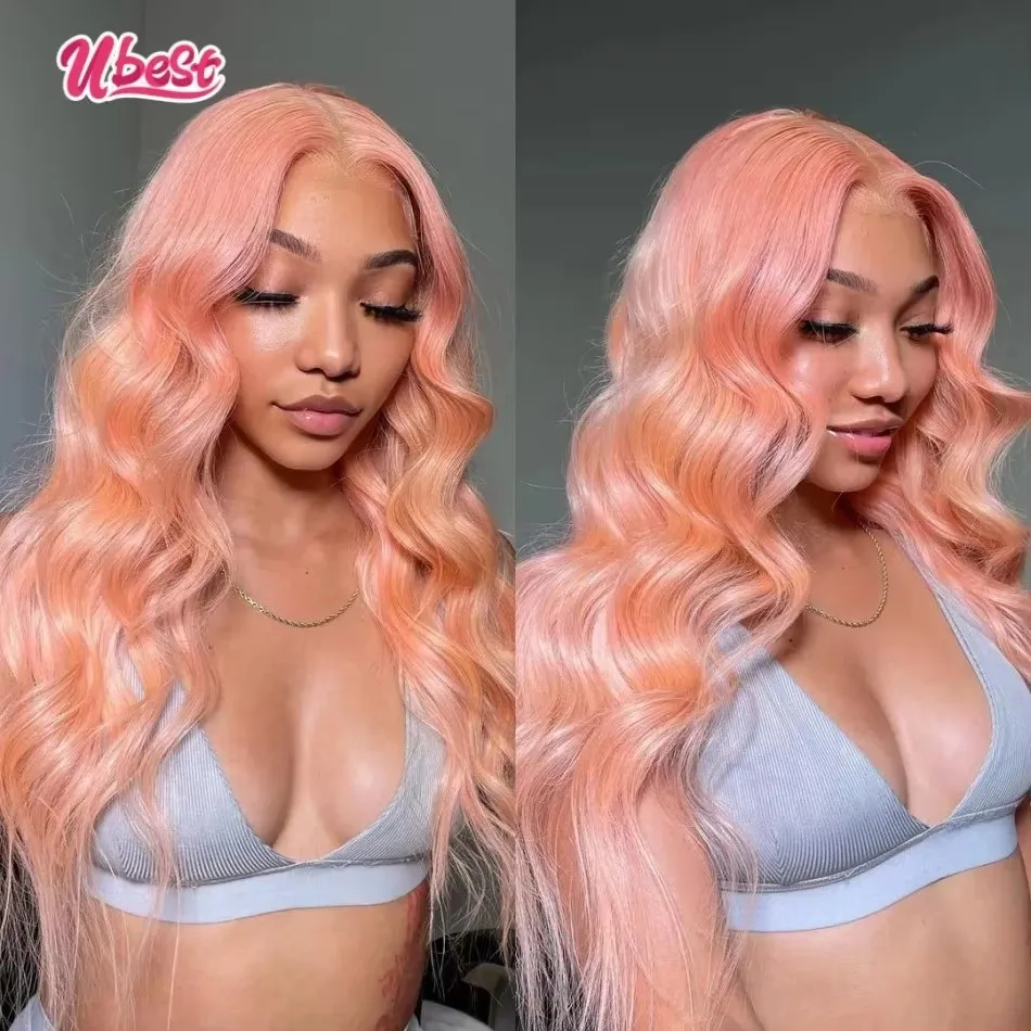 

Ubest Sakura Pink Colored Body Wave 13x6 Lace Front Wigs Brazilian 100％ Human Hair Transparent Wig Pre Plucked For Black Women