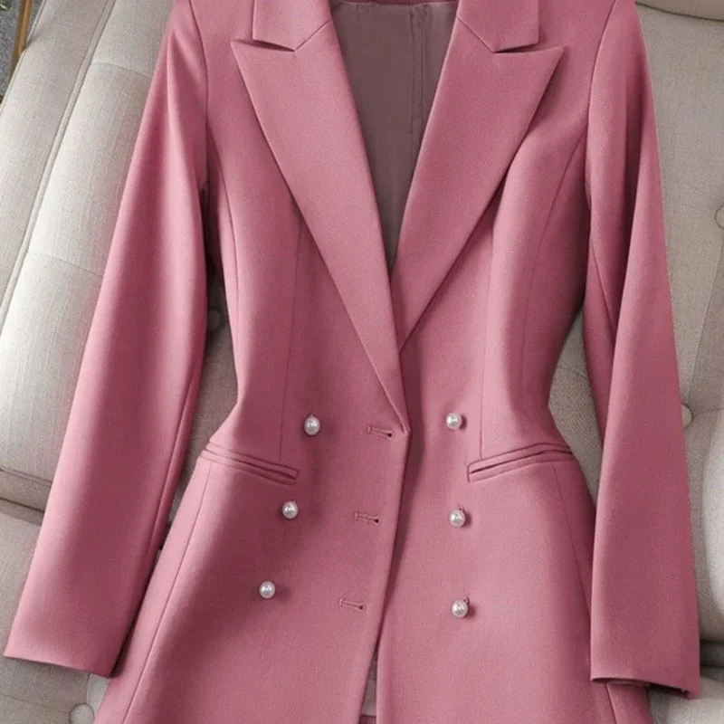 Solid Blazer Office Classic Coat Elegant Chic Vintage Simple Lapel Fashion Work Casual Long Sleeve Single Button Blazers