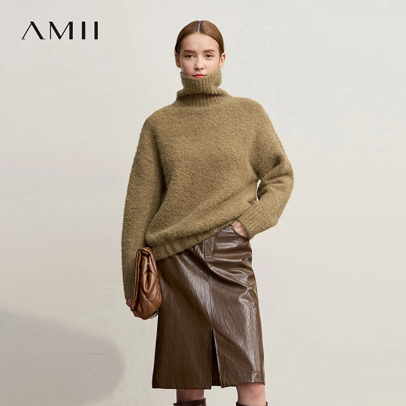 

Amii Turtleneck Women Sweater 2025 Winter New Warm Casual Basic Solid Long Sleeve Knitted Tops Loose Pullover For Woman 12544210