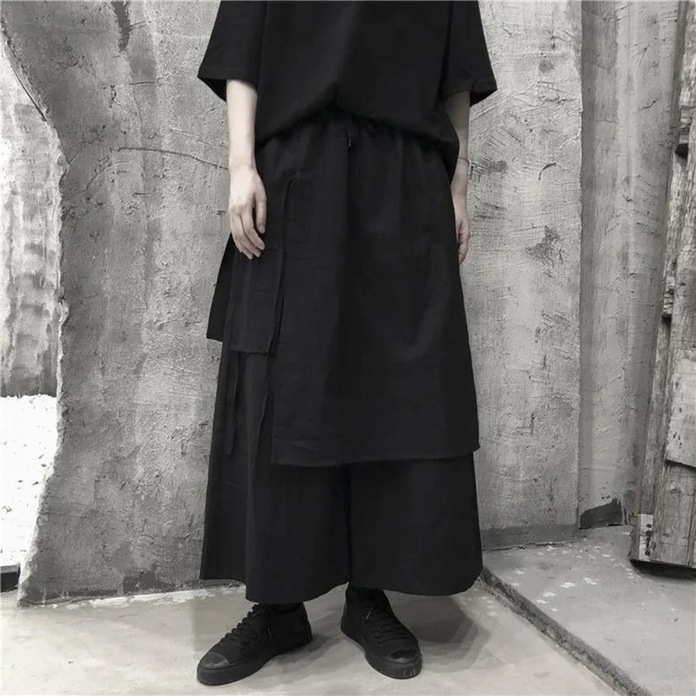 Mens Asymmetrical Double Layer Casual Skirt Pants Spring Streetwear Fashion Youth Outdoor Wide Leg Pants Men'S Clothing 2026 New