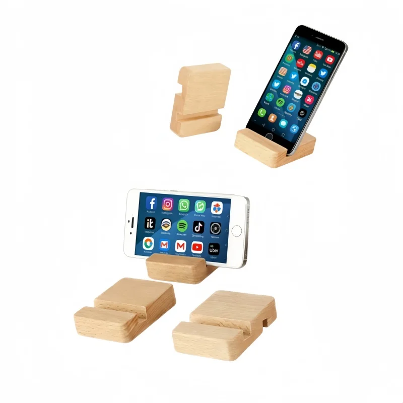 

Beech Wood Phone Stand Desktop Mobile Holder Cell Phone Stand for Desk-Portable Wood Phone Holder for Office