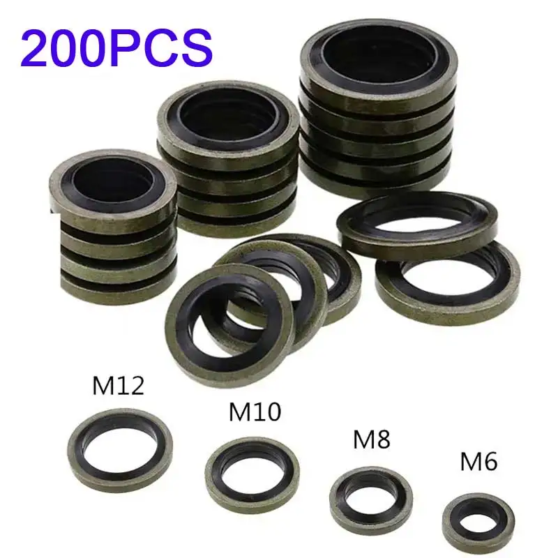 

200pcs Motorcycle Banjo Bolt Washers Gaskets Rubber Pads Seals M6/m8/m10/m12 For Honda Yamaha Kawasaki Suzuki