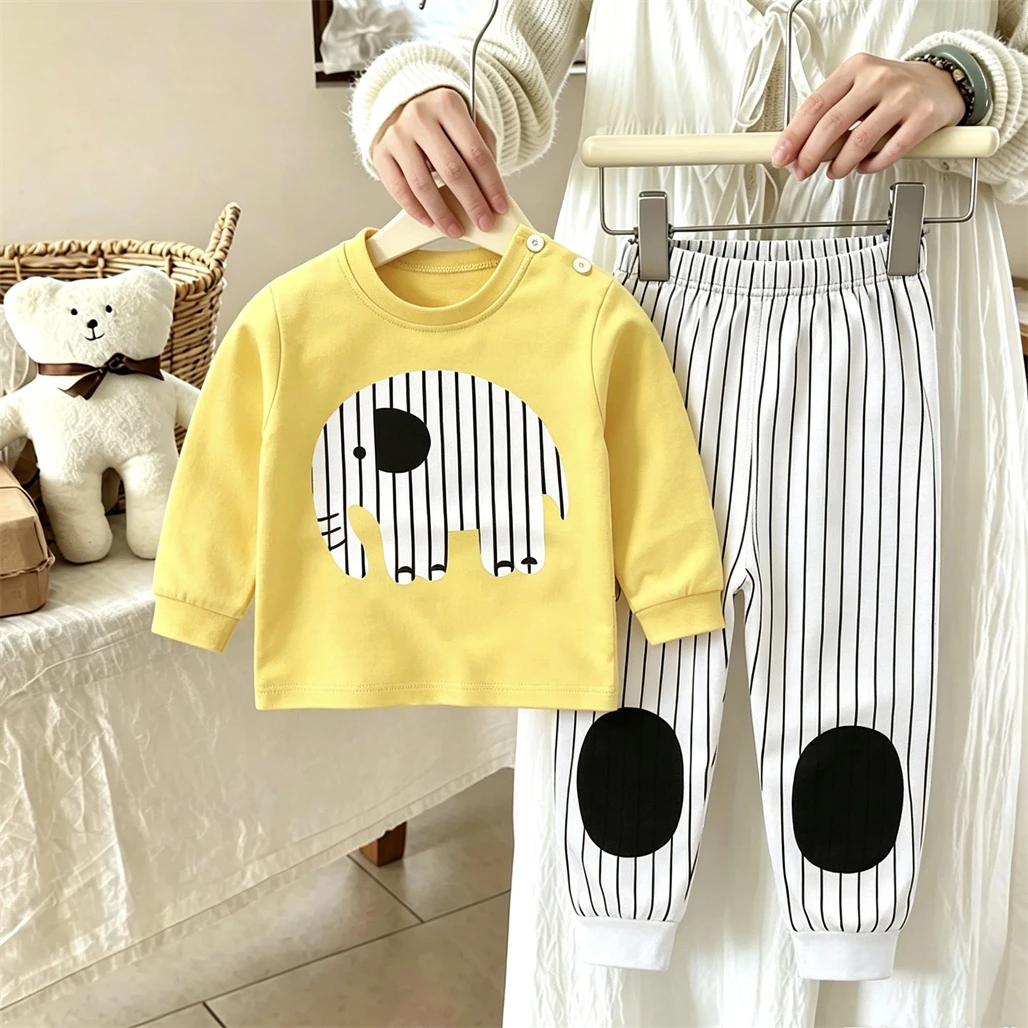 Autumn Baby Pajamas Suits Cartoon Printed Tops Loose Pants 1-4Years Old Boys Girls Long-sleeved Outfits Cute Home Clothing