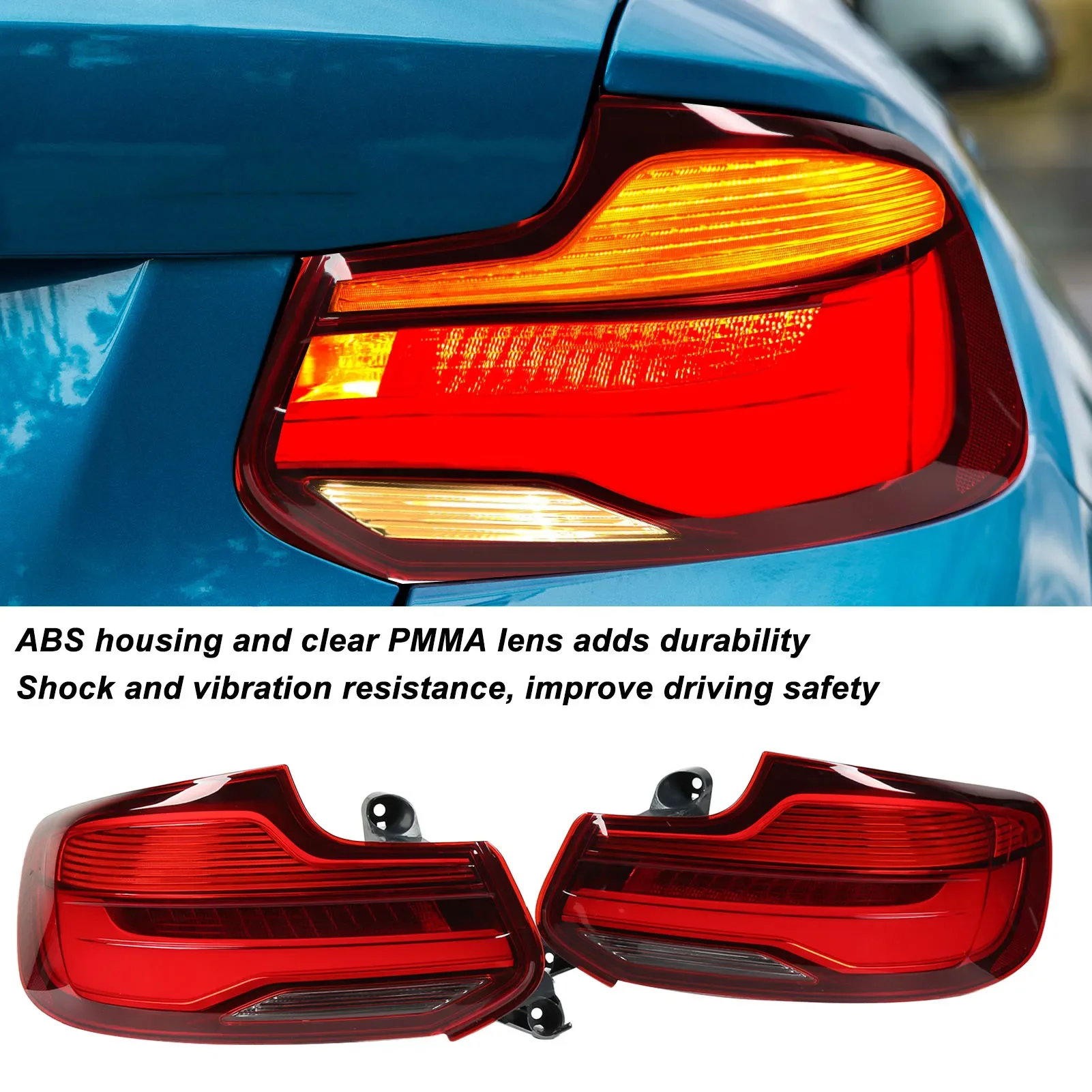 For BMW 2 Series F22 F23 M2 F87 M2C 2014‑2021 Pair Red LED Tail Light Lamp High Brightness Clear PMMA Lens Waterproof