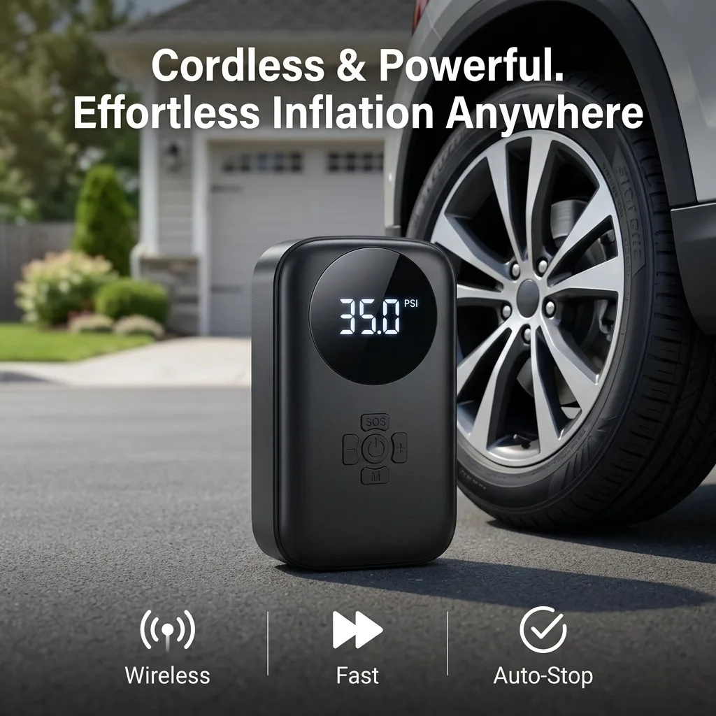 Tire Inflator Portable Air Compressor, 150PSI Cordless Car Tire Pump with Digital Pressure Gauge, Handheld Rechargeable Air Pump