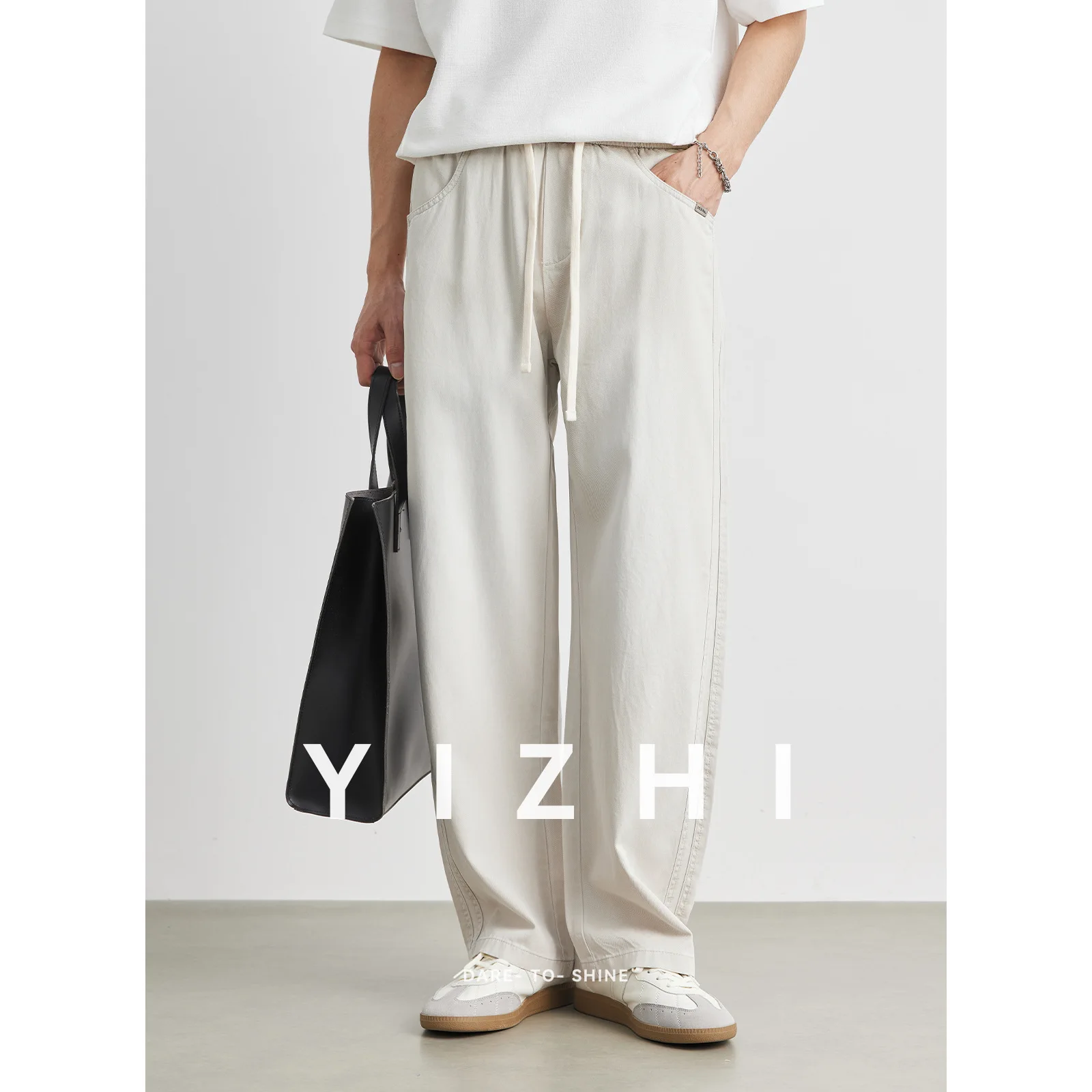 

Men's Clothing Lyocell Casual Solid Color Premium Sense Refreshing and Clean Tencel Pants Summer Straight Loose Wide Leg Pants