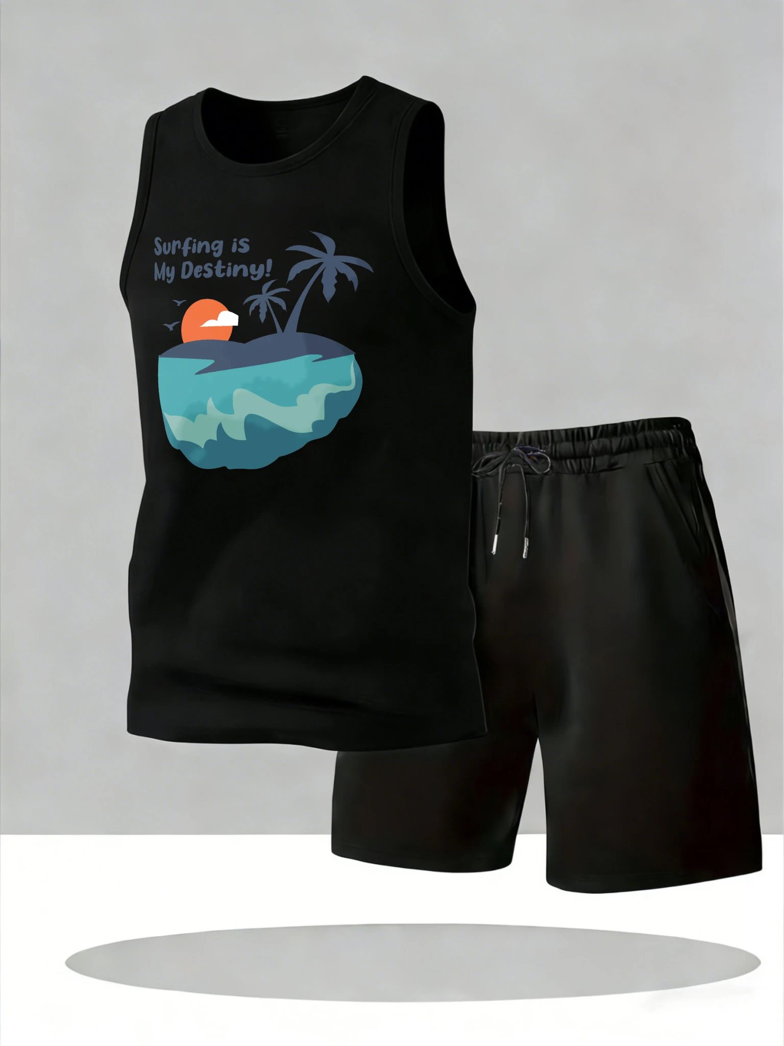 

Men's Tank Top Sets 2026 Summer Quick drying beach sports crewneck men's sports suit Breathable clothing set running oversize