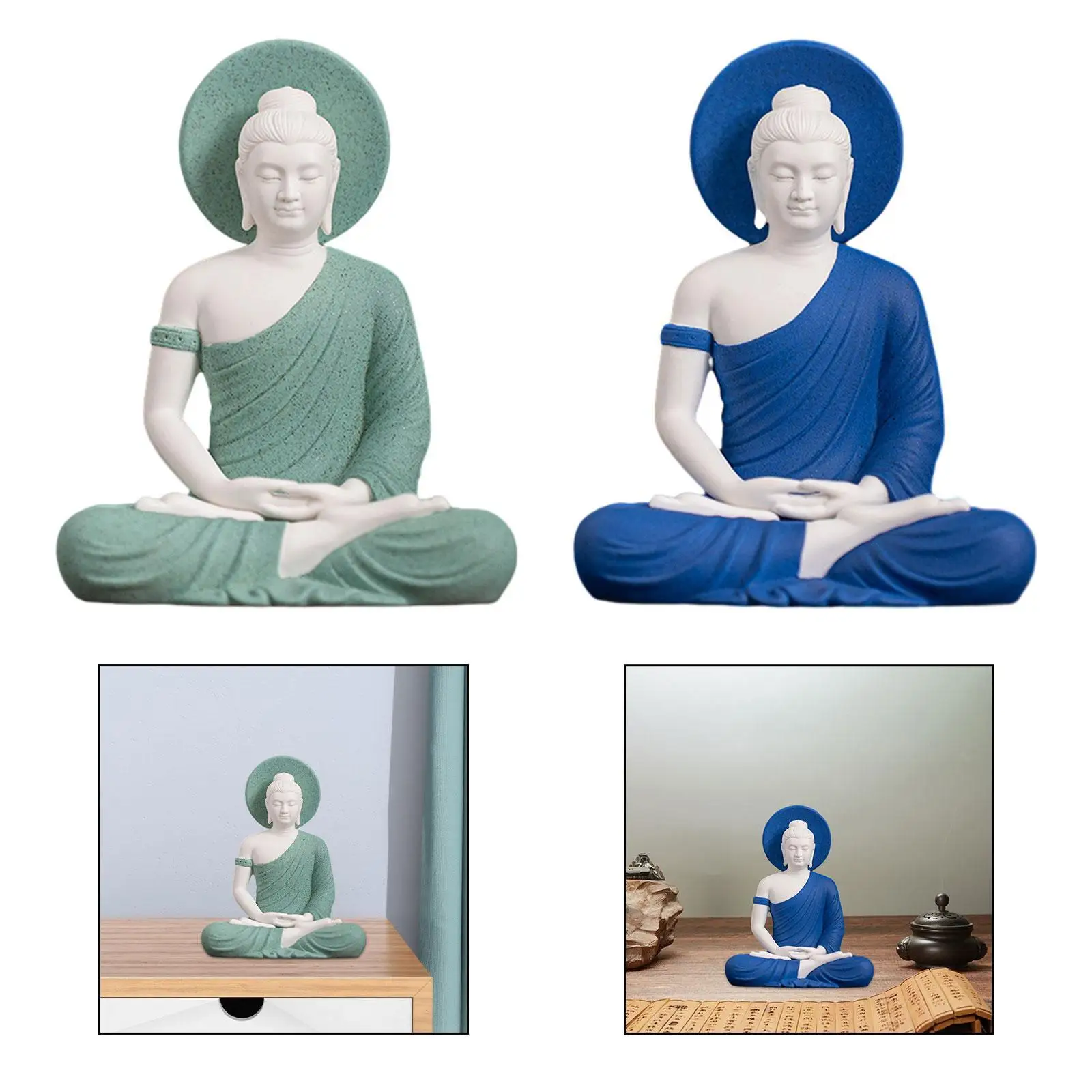 

Buddha Statue Desktop Figurine Ceramic Gifts Collectible Ornament Sculpture for Hotel Festival Housewarming Bedroom Apartment