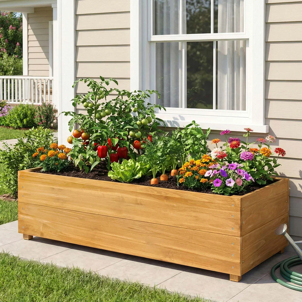 

Solid Fir Wood Raised Garden Bed with Liner: Veg & Herbs Planter, Thick Panels, Breathable Drain, Durable