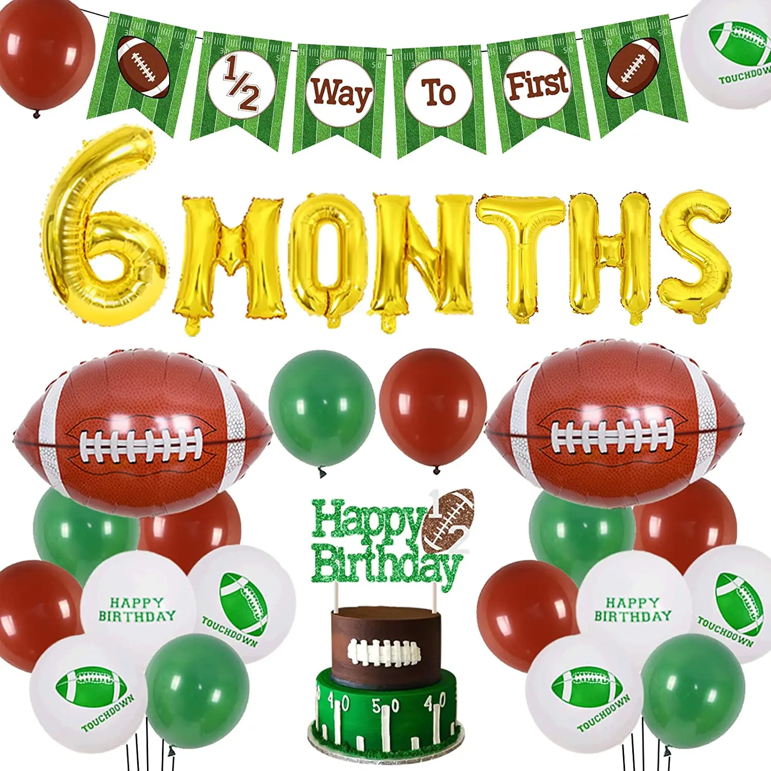 

Football Half Birthday Decorations for Boys, Football Banner, Green Coffee, Rugby Balloons, 6 Month Birthday Party, 1/2 Birthday