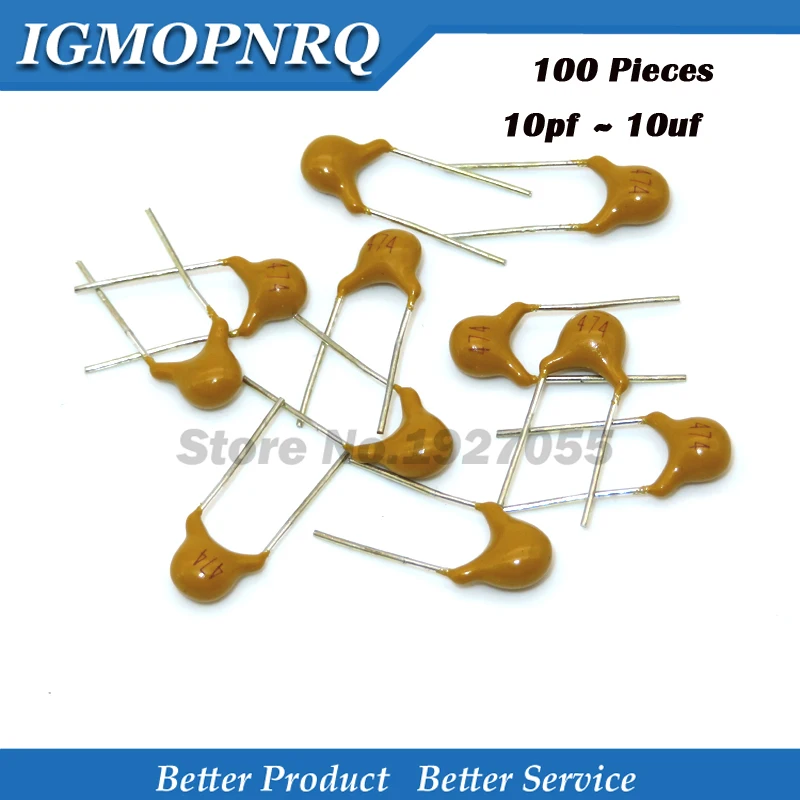 

100Pcs 10PF ~10UF 22PF 47NF 220NF 1NF 4.7UF 1UF 100NF 330NF 0.1UF 102 104 105 106 103 473 334 High quality monolithic capacitors