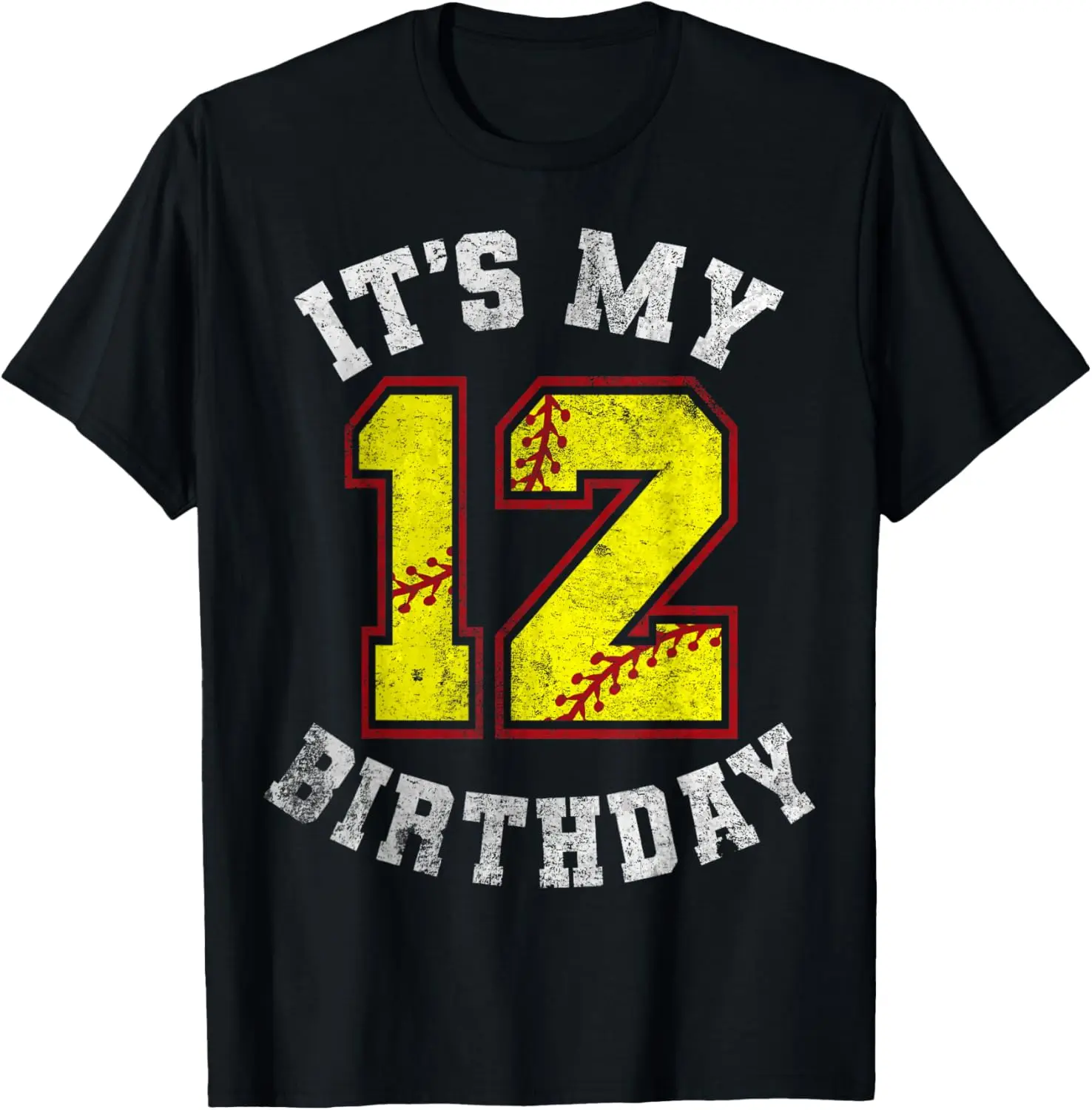 It's My 12th Birthday Softball 12 Year Old Birthday Vintage T-Shirt