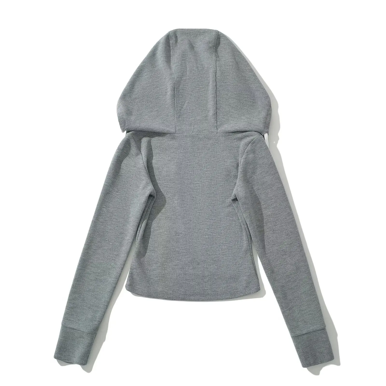 2024 American Retro Gray Rib Knitting Hooded Sweatshirt Elastic Low Waist Spliced Lace Hem Mini Pleated Skirt Women Matching Set