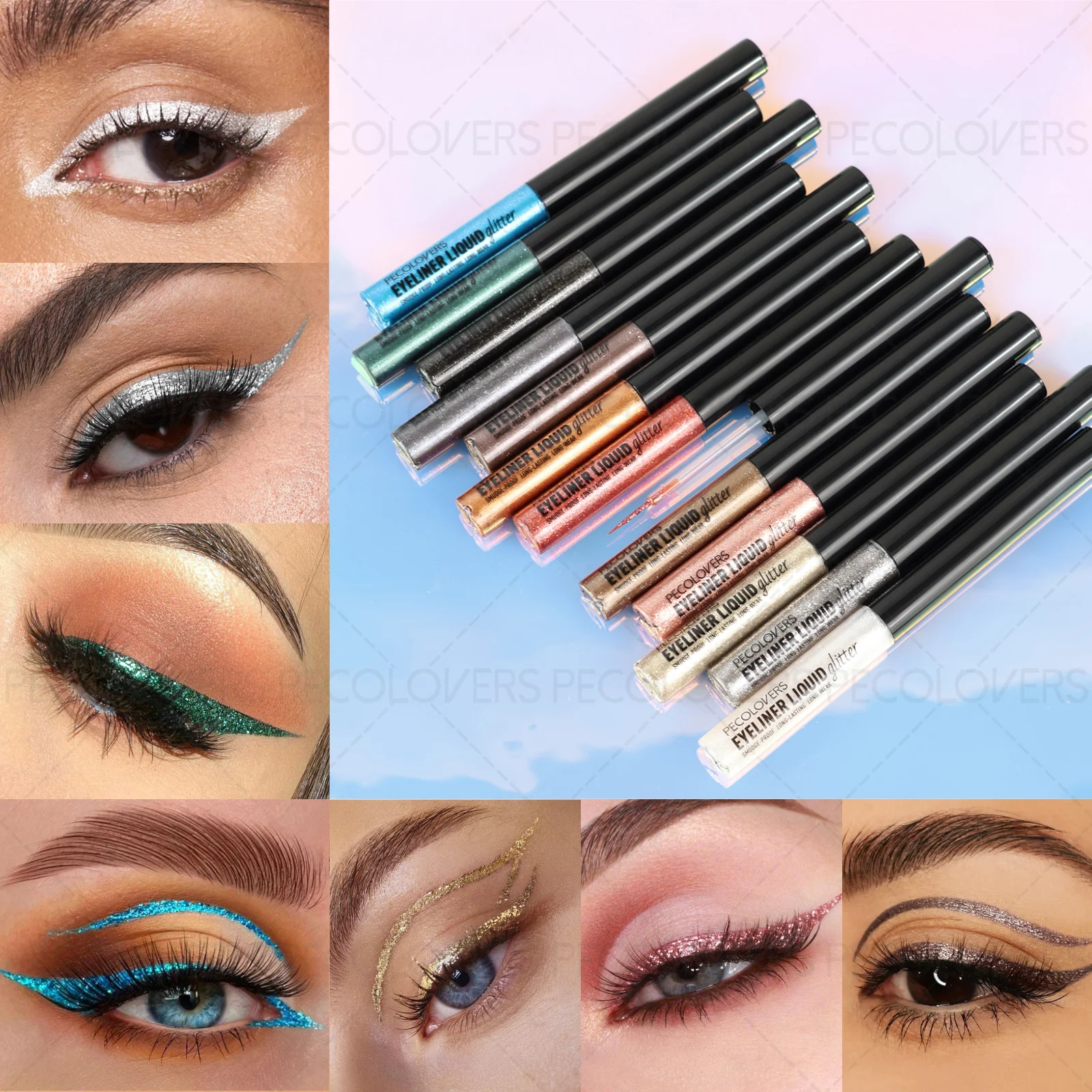 1PC キラキラメイクアップ、ブライトニング、スムーズな仕上がり、パール光沢のあるグリッター、リキッドアイライナー、アイシャドウ、ハロウィンクリスマスギフト