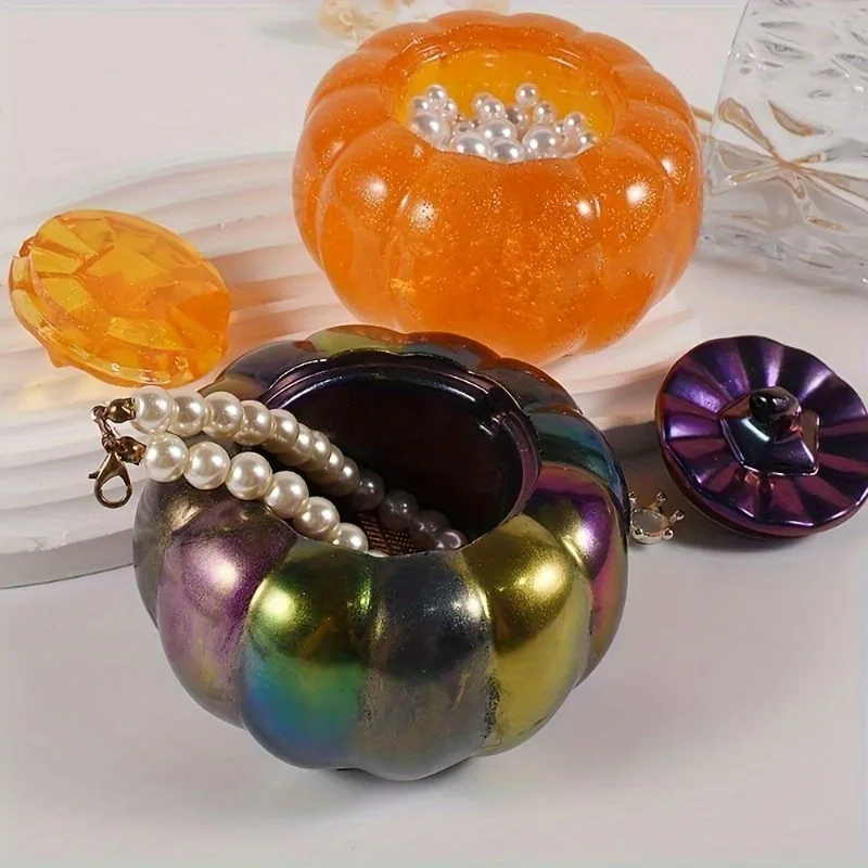 جرة اليقطين قوالب السيليكون جرة الهالوين مع غطاء الراتنج قالب هالوين الحلوى الجرار راتنجات الايبوكسي قوالب شمعة حامل صندوق مجوهرات #5